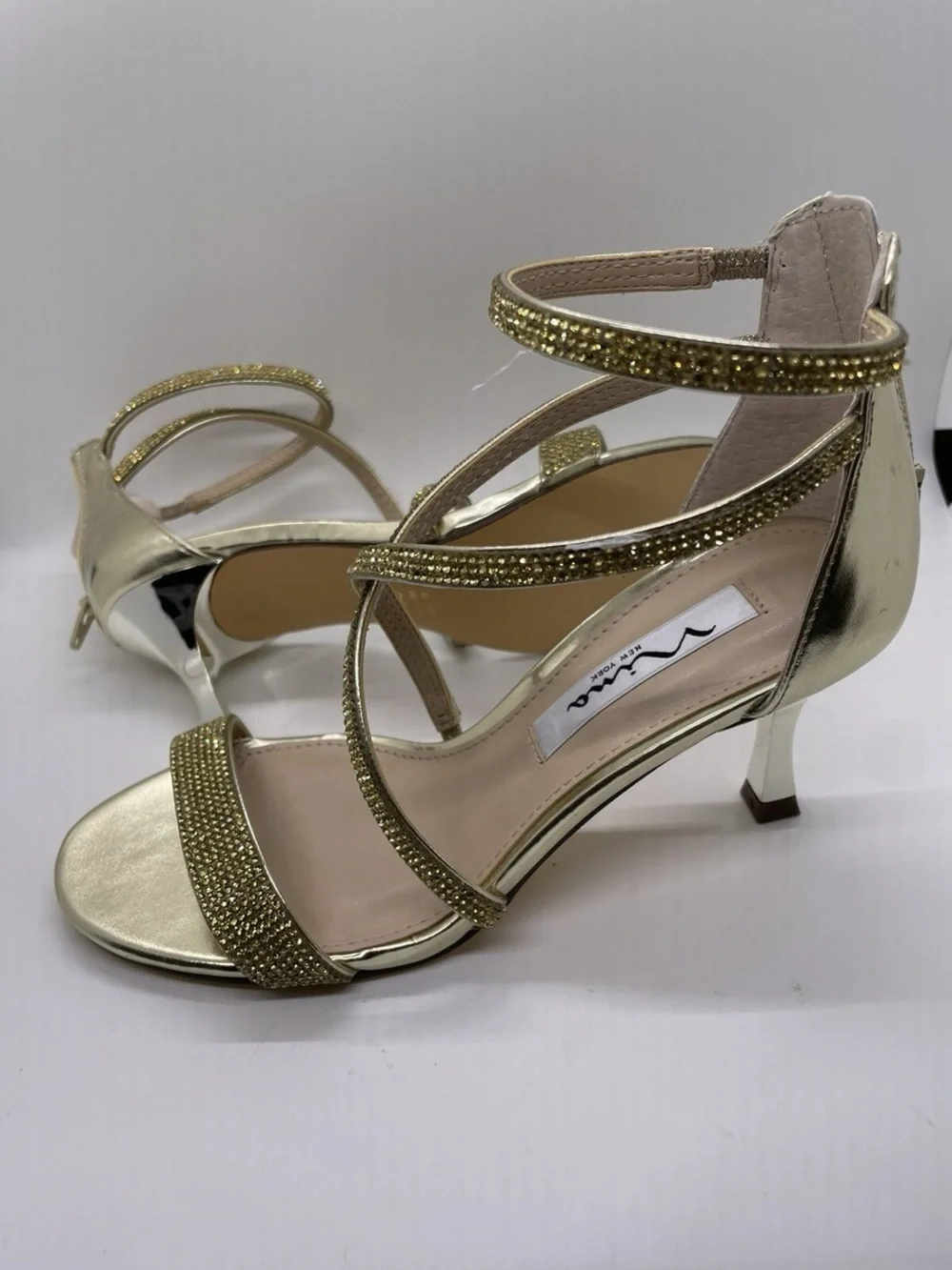 Nina Shoes Gold Rhinestone Strappy Dress Heels